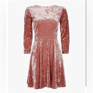 Topshop Velvet Long Sleeve Dress in Dusty Rose